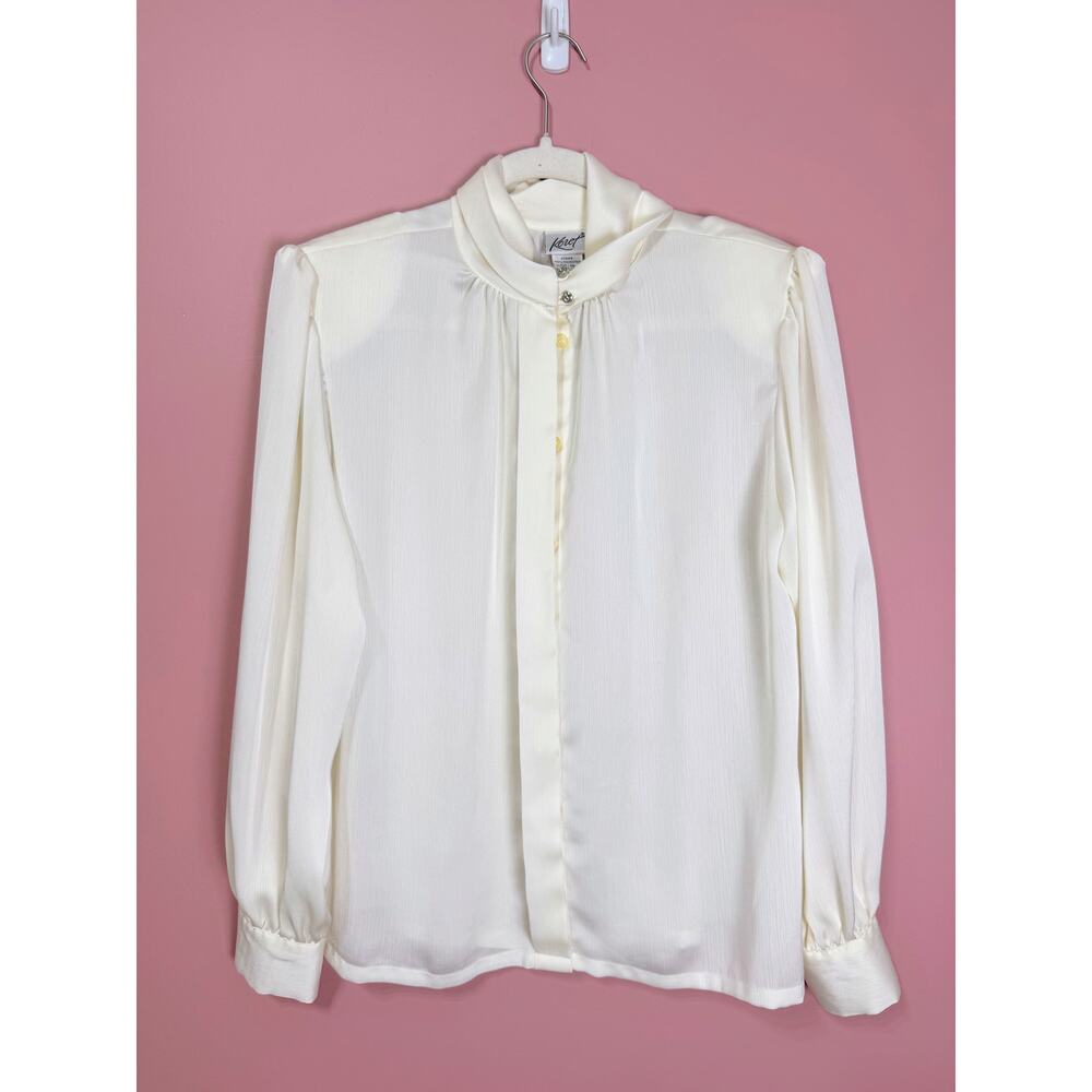 Vintage Koret High Neck Button Down Blouse With Rhinestone Size 10